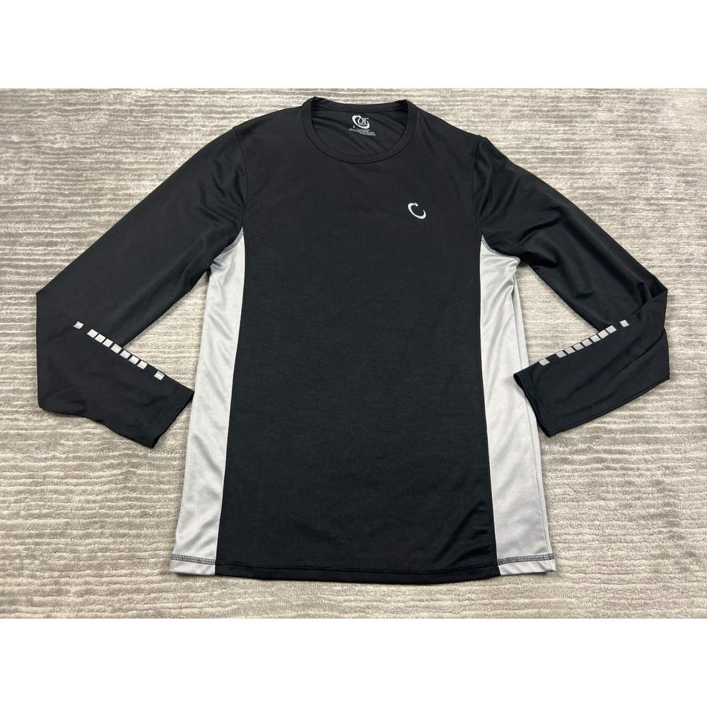 OT Sport Shirt Mens Large Black Long‎ Sleeve Polyester Athletic